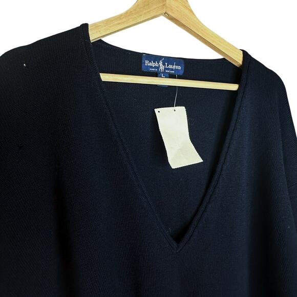 RALPH LAUREN BLUE LABEL 80s Deadstock Blue V-Neck Wool Knit Sweater Large Womens - Picture 3 of 15